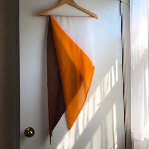 Vintage Chiffon Scarf Sheer White Orange Brown